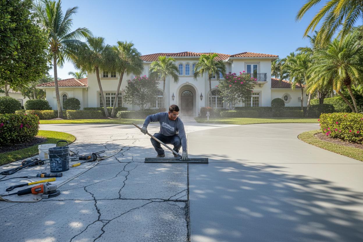 Concrete driveway repair Naples Florida residential property