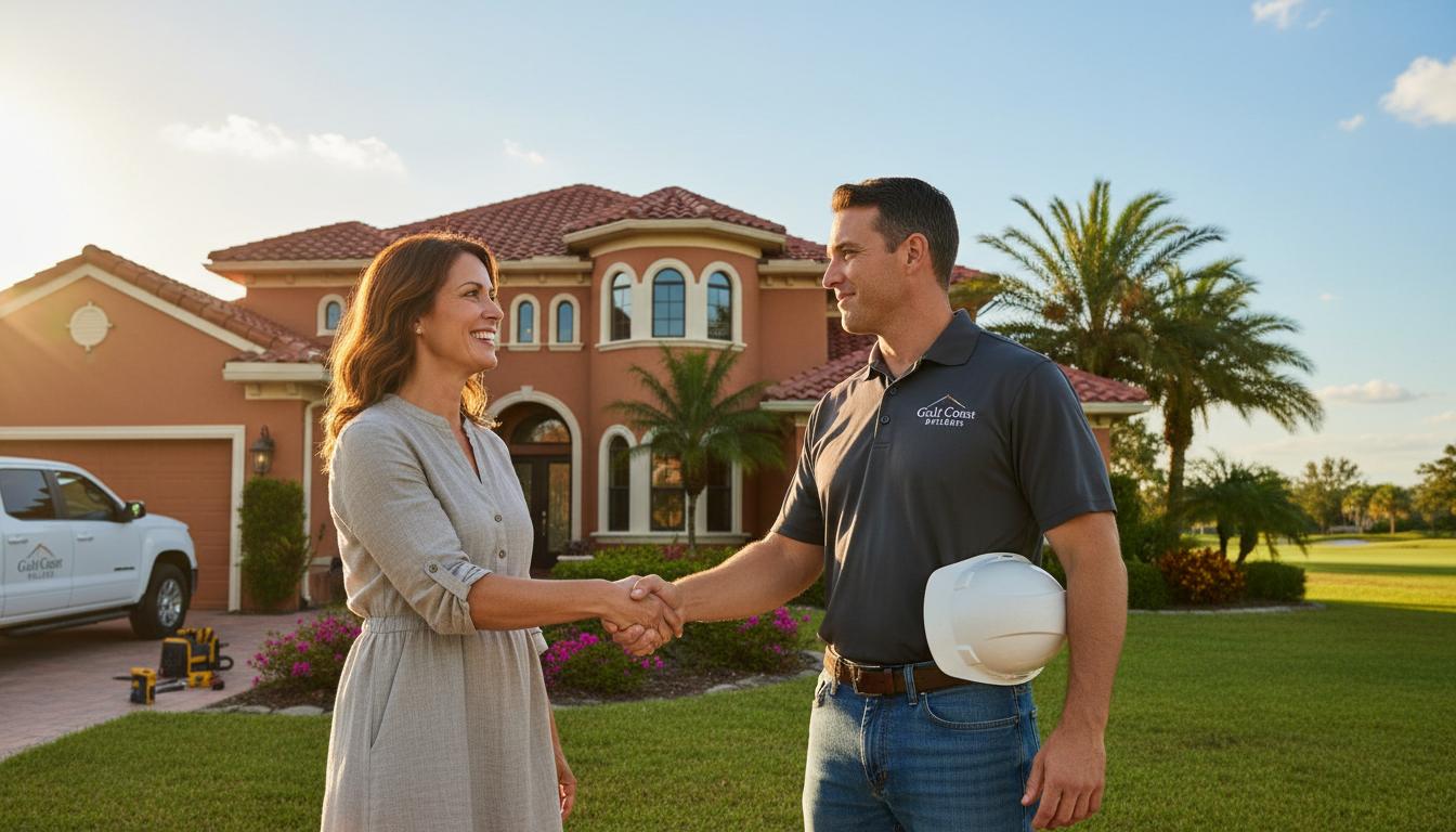 Professional contractor meeting with homeowner in front of Naples Florida home