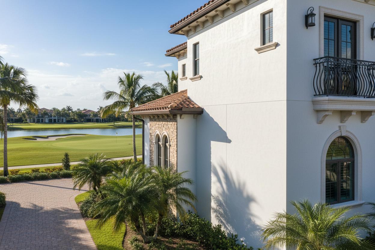 Stucco restoration project Naples golf course community exterior repair