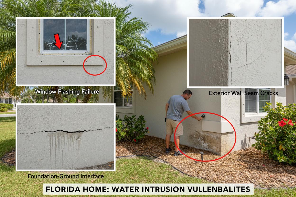 Florida home exterior showing areas vulnerable to water damage